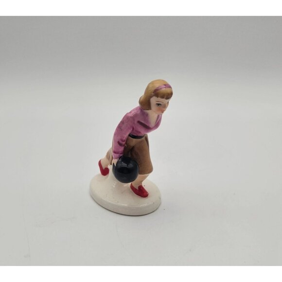 Vintage 1950s Woman Bowling Small 3.5" Figurine - Picture 1 of 6